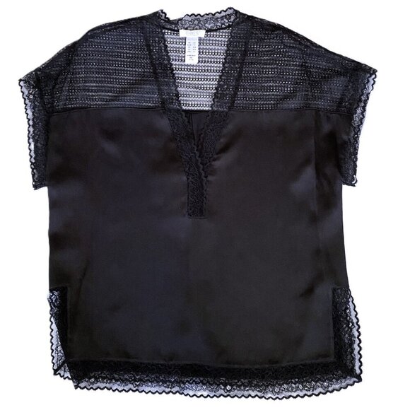 ERES silk blouse top with eyelet lace details, black - Picture 1 of 10